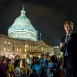 WASHINGTON, DC - June 23:  Rep. Joe Kennedy III (D-MA) speaks to supporters of House Democrats taking part in a sit-in on the House Chamber outside the U.S. Capitol on June 23, 2016 in Washington, DC. House Republicans attempted to end the 16-hour sit-in by Democrats early Thursday morning by adjourning for a recess through July 5.  (Photo by Pete Marovich/Getty Images)