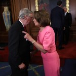 WASHINGTON, DC - DECEMBER 08:  U.S. Senate Majority Leader Mitch McConnell (R-KY) speaks with House Minority Leader Rep. Nancy Pelosi (R) (D-CA) following an event marking the passage of the 21st Century Cures Act at the U.S. Capitol December 8, 2016 in Washington, DC. The bill, passed with strong bipartisan support, provides funding for cancer research, the fight against the epidemic of opioid abuse, mental health treatment, aids the Food and Drug Administration in expediting drug approvals and pushes for better use of technology in medicine.  (Photo by Win McNamee/Getty Images)