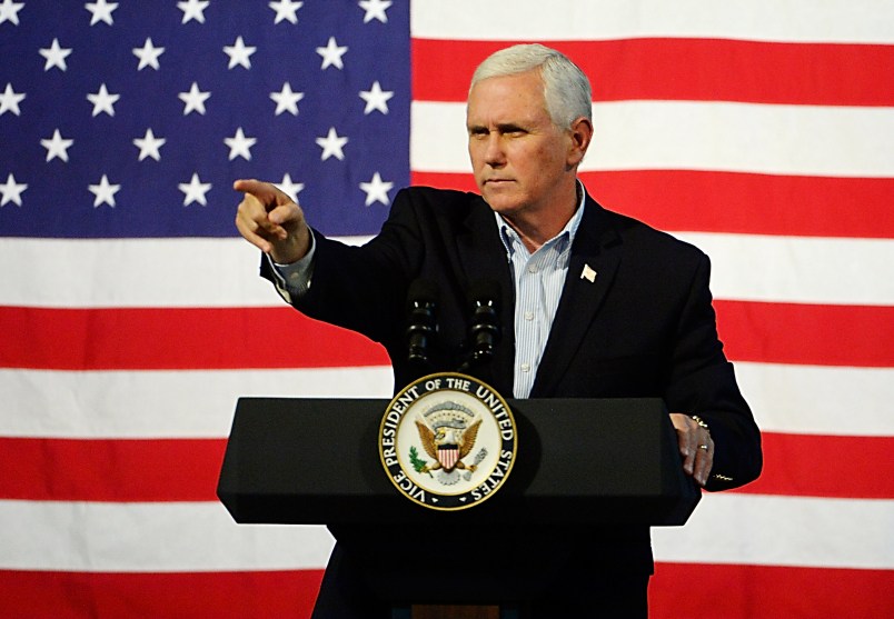 ABINGDON, VA - OCTOBER 14:  U.S. Vice President Mike Pence speaks during a campaign rally for gubernatorial candidate Ed Gillespie, R-VA, at the Washington County Fairgrounds on October 14, 2017 in Abingdon, Virginia.  Virginia voters head to the polls on Nov. 7. (Photo by Sara D. Davis/Getty Images)