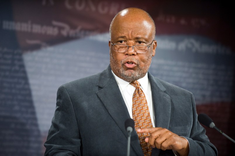 Rep. Bennie Thompson, D-Miss., speaks during a news conference in the Senate Radio-TV Gallery studio on cyber security on Thursday, April 30, 2009.