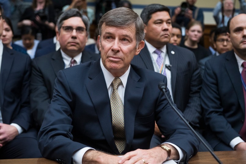 UNITED STATES - SEPTEMBER 26: Joseph Maguire, acting director of national intelligence, prepares to testify during the House Intelligence Committee hearing on a whistleblower complaint about a phone call between President Trump and Ukrainian President Volodymyr Zelensky, in Rayburn Building on Thursday, September 26, 2019. (Photo By Tom Williams/CQ Roll Call)