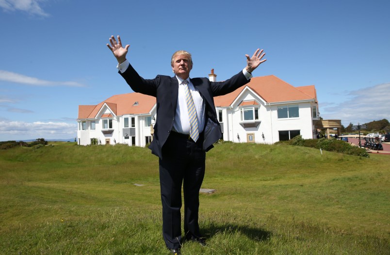 TURNBURRY, SCOTLAND - JUNE 08:  Donald Trump Visits Turnberry Golf Club, after its $10 Million refurbishment on June 8, 2015 in Turnberry, Scotland. (Photo by Ian MacNicol/Getty Images) *** Local Caption *** Donald Trump