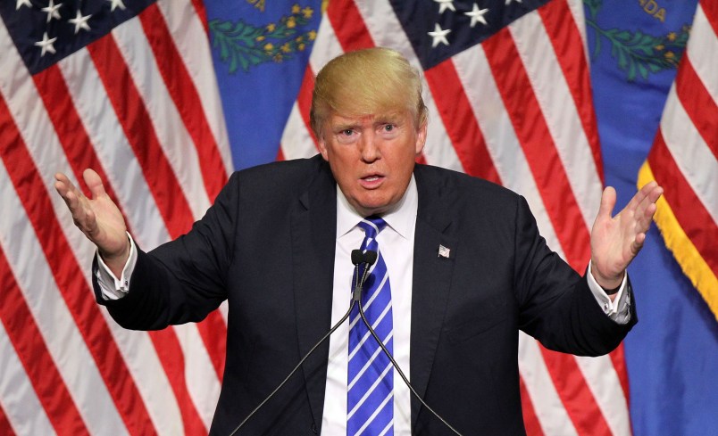 Republican presidential candidate Donald Trump speaks during a campaign rally at the Treasure Island Hotel & Casino on October 8, 2015 in Las Vegas, Nevada