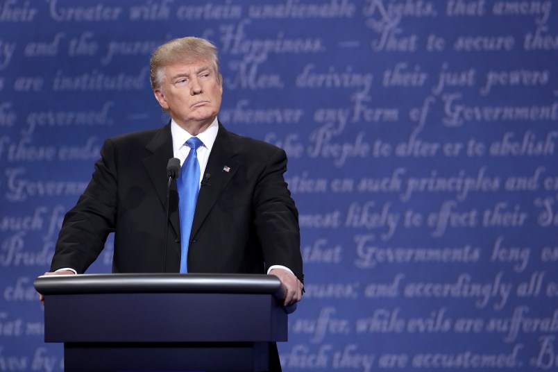 during the Presidential Debate at Hofstra University on September 26, 2016 in Hempstead, New York.  The first of four debates for the 2016 Election, three Presidential and one Vice Presidential, is moderated by NBC's Lester Holt.