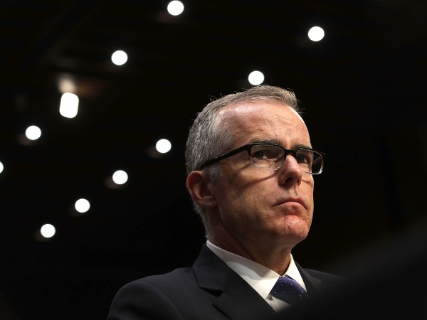 WASHINGTON, DC - MAY 11:  Acting FBI Director Andrew McCabe testifies before the Senate Intelligence Committee with the other heads of the U.S. intelligence agencies in the Hart Senate Office Building on Capitol Hill May 11, 2017 in Washington, DC. The intelligence officials were questioned by the committee during the annual hearing about world wide threats to United States' security.  (Photo by Alex Wong/Getty Images)