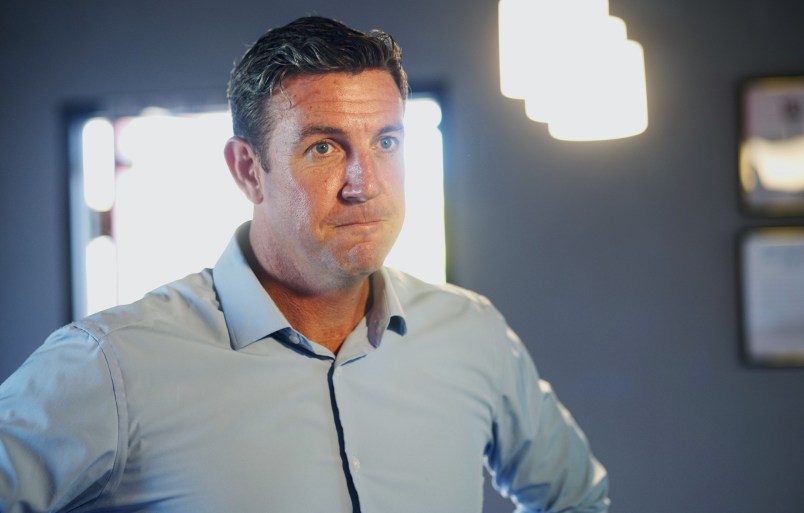 SANTEE, CA - NOVEMBER 06: Duncan Hunter(R-CA) speaks to campaign staffers during a visit to one of his headquarters in Santee, CA on November 6, 2018 in Santee, California. (Photo by Sandy Huffaker/Getty Images)