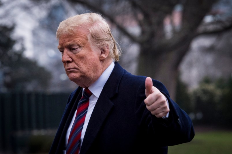 WASHINGTON, DC - JANUARY 19: President Trump walks toward the White House after landing aboard Marine One on the South Lawn of the White House on January 19, 2019 in Washington, DC. Trump was returning from Dover Air Force Base in Delaware where he visited with families four Americans who were killed in an explosion Wednesday in Syria. (Photo by Pete Marovich/Getty Images)