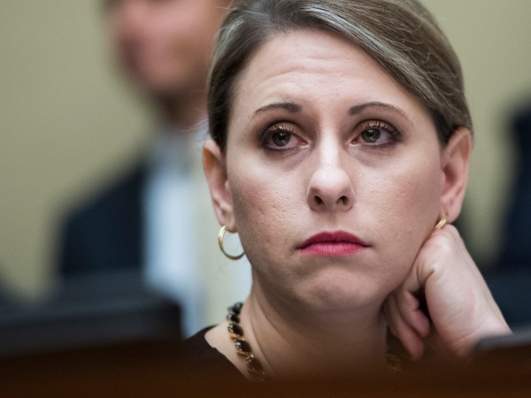 UNITED STATES - MARCH 14: Rep. Katie Hill, D-Calif., is seen during a House Oversight and Reform Committee hearing in Rayburn Building discuss preparations for the 2020 Census and citizenship questions on Thursday March 14, 2019. Commerce Secretary Wilbur Ross, testified. (Photo By Tom Williams/CQ Roll Call)
