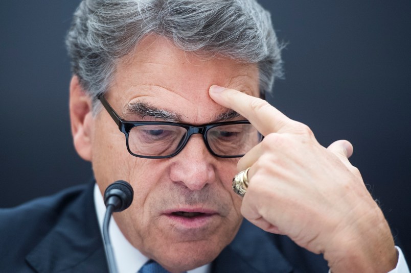 UNITED STATES - JUNE 25: Energy Secretary Rick Perry testifies during a House Science, Space and Technology Committee hearing in Rayburn Building titled "Oversight of the Department of Energy's Research and Development Enterprise," on Tuesday, June 25, 2019. (Photo By Tom Williams/CQ Roll Call)