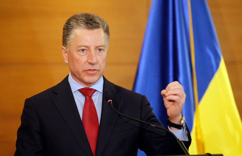 KIEV, UKRAINE - 2019/07/27: Kurt Volker, US Department Special Representative for Ukraine speaks during a press conference about US-Ukrainian relations in Kiev.The US delegation headed by the Special Representative of the United States Department of State for Ukraine, Kurt Volker on a working visit to the village of Stanytsia Luhanska in Luhansk region East of Ukraine. (Photo by Pavlo Gonchar/SOPA Images/LightRocket via Getty Images)