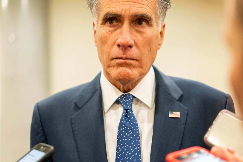 WASHINGTON, DC - September 23: Senator Mitt Romney (R-UT) speaks to journalists before votes on the Senate floor on Capitol Hill in Washington, DC on Monday September 23, 2019. (Photo by Melina Mara/The Washington Post)