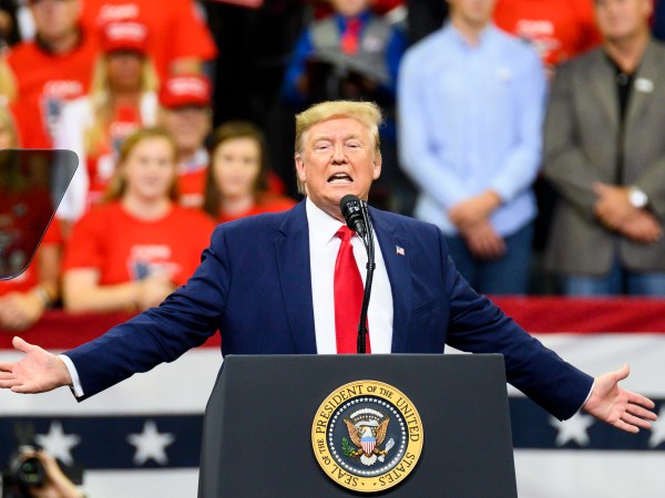 MINNEAPOLIS, MN - OCTOBER 10: U.S. President Donald Trump speaks on stage during a campaign rally at the Target Center on October 10, 2019 in Minneapolis, Minnesota. The rally follows a week of a contentious back and forth between President Trump and Minneapolis Mayor Jacob Frey. (Photo by Stephen Maturen/Getty Images)