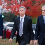 UNITED STATES - OCTOBER 16: Bill Taylor, center, the acting U.S. ambassador to Ukraine, arrives to the Capitol for a deposition related to the House's impeachment inquiry on Tuesday, October 22, 2019. (Photo By Tom Williams/CQ Roll Call),