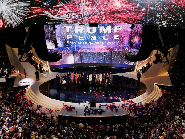 CLEVELAND, OH - JULY 21:  on the fourth day of the Republican National Convention on July 21, 2016 at the Quicken Loans Arena in Cleveland, Ohio. Republican presidential candidate Donald Trump received the number of votes needed to secure the party's nomination. An estimated 50,000 people are expected in Cleveland, including hundreds of protesters and members of the media. The four-day Republican National Convention kicked off on July 18. (Photo by Remote 3 Chip Somodevilla/Getty Images)