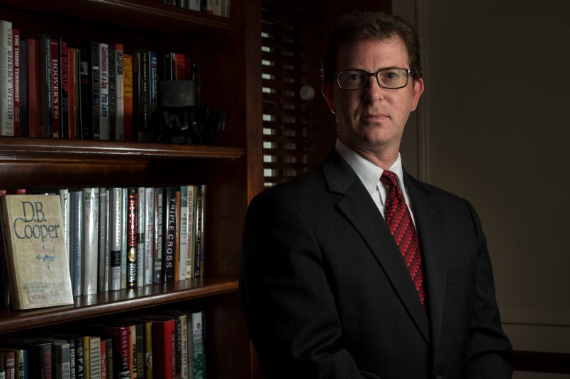 UNSPECIFIED - JULY 20: National security lawyer Mark Zaid is photographed at his home in the metro Washington, DC area, on Wednesday, July 20, 2016. The infamous hijacking case with D.B. Cooper, the subject of a History Channel documentary, which aired recently, has put the limelight on Robert Rackstraw, an alleged suspect with whom Zaid negotiated to turn himself in. (Photo by Nikki Kahn/The Washington Post)