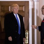 BEDMINSTER TOWNSHIP, NJ - NOVEMBER 20: (L to R) President-elect Donald Trump and former New York City mayor Rudy Giuliani talk to each other as they exit the clubhouse following their meeting at Trump International Golf Club, November 20, 2016 in Bedminster Township, New Jersey. Trump and his transition team are in the process of filling cabinet and other high level positions for the new administration. (Photo by Drew Angerer/Getty Images)