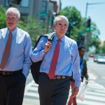 UNITED STATES - JUNE 12: Sens. Rob Portman, R-Ohio, right, and Ron Johnson R-Wis., arrive for the Republican Senate Policy luncheon at the National Republican Senatorial Committee on June 12, 2018. (Photo By Tom Williams/CQ Roll Call)