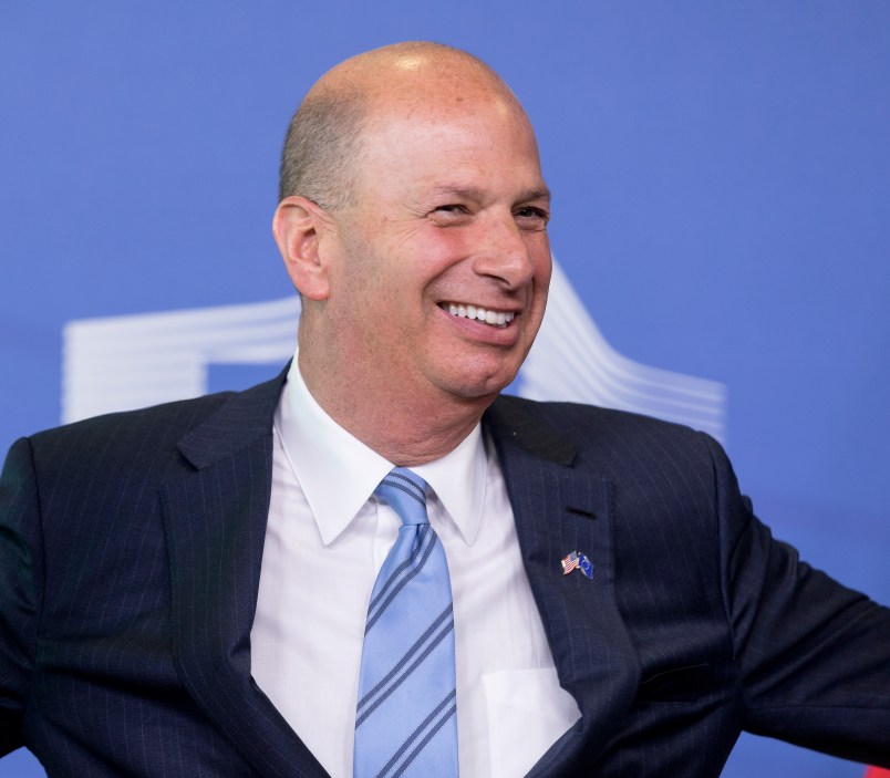 BRUSSELS, BELGIUM - JULY 12 -  New Ambassador of the United States to the European Union Gordon Sondland is talking to media prior an EU Energy Council, on July 12, 2018, in the Berlaymont, the EU Commission headquarter. (Photo by Thierry Monasse/Getty Images)