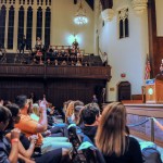 GAINESVILLE, FLORIDA, UNITED STATES - 2019/10/10: Donald Trump, Jr speaks to the students at the University of Florida.Donald Trump, Jr. and his girlfriend, Kimberly Guilfoyle, appeared at the University of Florida campus and spoke to a capacity crowd of about 850 students in what was billed as a “keynote presentation”. The couple was paid $50,000 from student activity fees and tickets were distributed free of charge to students. The event drew hundreds of protesters outside the University Auditorium who objected to what they called a campaign rally. Trump, Jr. and Guilfoyle spoke for less than a half hour each and answered a few questions submitted on Twitter. Several protesters were removed from the auditorium during the event. (Photo by Paul Hennessy/SOPA Images/LightRocket via Getty Images)