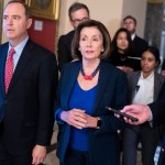 UNITED STATES - OCTOBER 18: Speaker of the House Nancy Pelosi, D-Calif., and House Intelligence Chairman Adam Schiff, D-Calif., make their way to the floor for the last House votes of the week on Friday, October 18, 2019. (Photo By Tom Williams/CQ Roll Call)