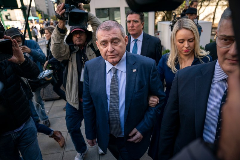 NEW YORK, NY - OCTOBER 23: Lev Parnas arrives at federal court for an arraignment hearing on October 23, 2019 in New York City. Lev Parnas and Igor Fruman, along with Andrey Kukushkin and David Correia, are associates of Rudy Giuliani who have been arrested for allegedly conspiring to circumvent federal campaign finance laws in schemes to funnel foreign money to U.S. candidates running for office at the federal and state levels. (Photo by Drew Angerer/Getty Images)