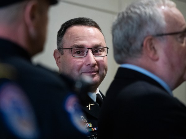 UNITED STATES - OCTOBER 29: Lt. Col. Alexander Vindman, director of European affairs at the National Security Council, arrives in the Capitol Visitor Center for his deposition related to the House's impeachment inquiry on Tuesday, October 29, 2019. (Photo By Tom Williams/CQ Roll Call),