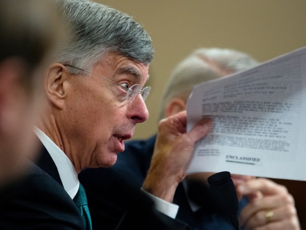 UNITED STATES - NOVEMBER 13: William Taylor, the senior U.S. diplomat in Ukraine, holds up a copy of the the transcript of a phone call between President Donald Trump and Ukrainian President Volodymyr Zelenskiy as he testifies before the House Intelligence Committee hearing on the impeachment inquiry of President Trump in Longworth Building on Wednesday Nov. 13, 2019. (Photo by Caroline Brehman/CQ Roll Call)