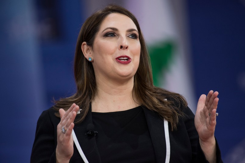 UNITED STATES - FEBRUARY 23: Ronna McDaniel, chairwoman of the Republican National Committee, is interviewed during the Conservative Political Action Conference at the Gaylord National Resort in Oxon Hill, Md., on February 23, 2018. (Photo By Tom Williams/CQ Roll Call)