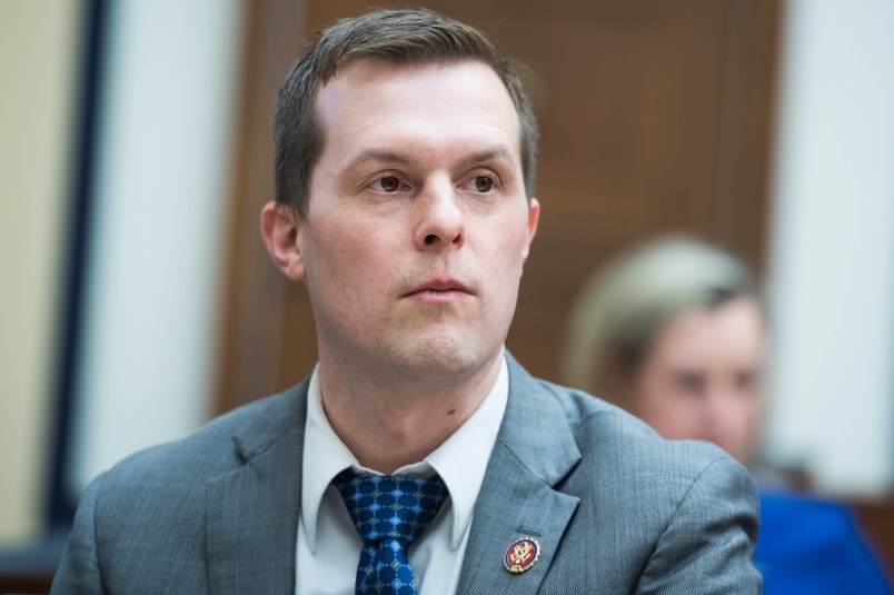 UNITED STATES - MARCH 6: Rep. Jared Golden, D-Maine, is seen during a House Armed Services Committee hearing titled "Outside Perspectives on Nuclear Deterrence Policy and Posture," in Rayburn Building on Wednesday, March 6, 2019. (Photo By Tom Williams/CQ Roll Call)