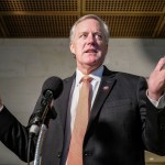 WASHINGTON, DC - OCTOBER 23:  Rep. Mark Meadows, (R-N.C), speaks to members of the media during a closed session on Capitol Hill on October 23, 2019 in Washington, DC. Deputy Assistant Secretary of Defense Laura Cooper was on Capitol Hill to testify to the committees for the ongoing impeachment inquiry against President Donald Trump. (Photo by Alex Wroblewski/Getty Images)