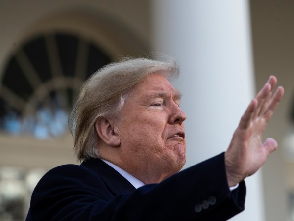 WASHINGTON, DC - NOVEMBER 26: U.S. President Donald Trump waves after giving the National Thanksgiving Turkey Butter a presidential ‘pardon’ during the traditional event in the Rose Garden of the White House November 26, 2019 in Washington, DC. The turkey pardon was made official in 1989 under former President George H.W. Bush, who was continuing an informal tradition started by President Harry Truman in 1947. Following the presidential pardon, the 47-pound turkey which was raised by farmer Wellie Jackson of Clinton, North Carolina, will reside at his new home, 'Gobbler's Rest,' at Virginia Tech. (Photo by Drew Angerer/Getty Images)