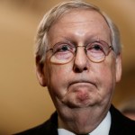 WASHINGTON, Dec. 17, 2019 -- U.S. Senate Majority Leader Mitch McConnell reacts at a press conference on Capitol Hill in Washington D.C., the United States, on Dec. 17, 2019. Mitch McConnell on Tuesday refused Senate Democratic Leader Charles Schumer's framework on impeachment trial including testimony from four former and current White House senior officials, signaling that he wants the impeachment trial of President Donald Trump to mirror that of Bill Clinton. (Photo by Ting Shen/Xinhua via Getty)