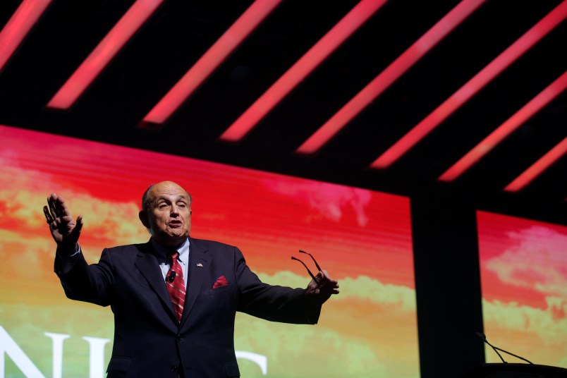 PALM BEACH, FL - DECEMBER 19: Trump Attorney Rudy Giuliani Addresses the crowd at the Turning Point USA Student Action Summit on December 19, 2019 in Palm Beach, Florida. Conservative high school students gathered for a 4-day invite-only conference hosted by Turning Point USA to hear from conservative leaders and activists from across the U.S.(Photo by Saul Martinez/Getty Images)