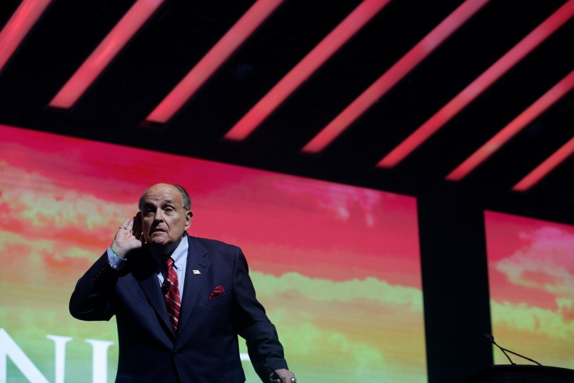 PALM BEACH, FL - DECEMBER 19: Trump Attorney Rudy Giuliani Addresses the crowd at the Turning Point USA Student Action Summit on December 19, 2019 in Palm Beach, Florida. Conservative high school students gathered for a 4-day invite-only conference hosted by Turning Point USA to hear from conservative leaders and activists from across the U.S.(Photo by Saul Martinez/Getty Images)