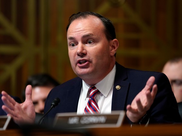 Sen. Mike Lee, R-Utah, questions Supreme Court nominee Brett Kavanaugh as he testifies before the Senate Judiciary Committee on Capitol Hill in Washington, Thursday, Sept. 27, 2018. (AP Photo/Andrew Harnik, Pool)