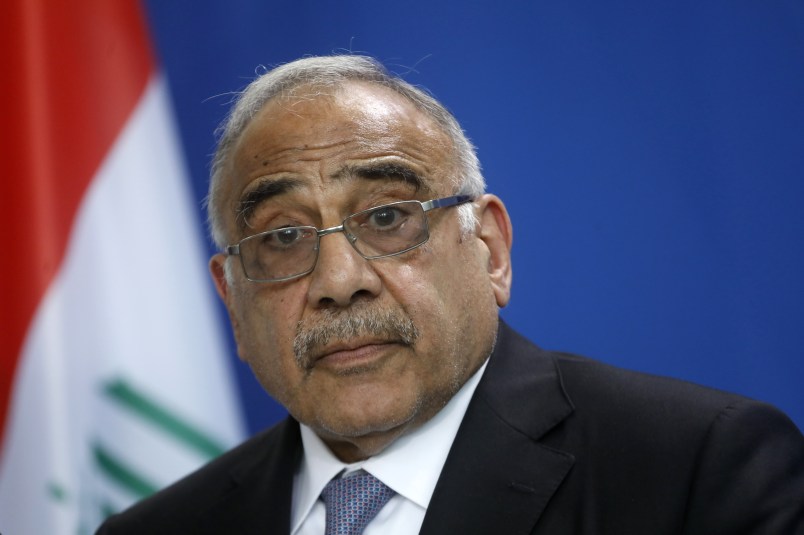 BERLIN, GERMANY - APRIL 30: Iraqi Prime Minister Adil Abdul-Mahdi addresses the media during a press conference at the Chancellery on April 30, 2019 in Berlin, Germany. This is Andul-Mahdi's first official visit to Germany since he became prime minister in 2018. (Photo by Michele Tantussi/Getty Images)