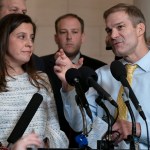 WASHINGTON, DC - NOVEMBER 20: Rep. Elise Stefanik, (R-NY),  left, and Rep. Jim Jordan (R-OH), right, speak with reporters following the testimony of Gordon Sondland, the U.S ambassador to the European Union, before the House Intelligence Committee in the Longworth House Office Building on Capitol Hill November 20, 2019 in Washington, DC. The committee heard testimony during the fourth day of open hearings in the impeachment inquiry against U.S. President Donald Trump, whom House Democrats say held back U.S. military aid for Ukraine while demanding it investigate his political rivals. (Photo by Alex Edelman/Getty Images)