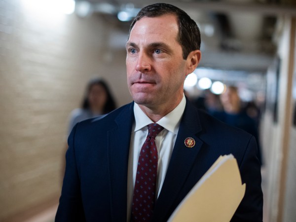 UNITED STATES - DECEMBER 4: Rep. Jason Crow, D-Colo., leaves a meeting of the House Democratic Caucus in the Capitol on Wednesday, December 4, 2019. (Photo By Tom Williams/CQ Roll Call)