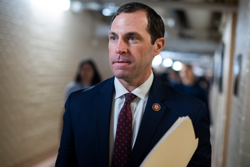 UNITED STATES - DECEMBER 4: Rep. Jason Crow, D-Colo., leaves a meeting of the House Democratic Caucus in the Capitol on Wednesday, December 4, 2019. (Photo By Tom Williams/CQ Roll Call)