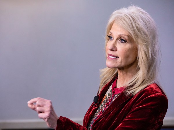 WASHINGTON, DC - DECEMBER 16: Kellyanne Conway, Counselor to the President of the United States and White House Advisor, speaks to during an on-camera interview at the White House on December 16, 2019 in Washington, DC. Conway criticized former FBI Director James Comey and fiercely defended President Trump against Democrats in the Impeachment proceedings during the interview. (Photo by Samuel Corum/Getty Images)