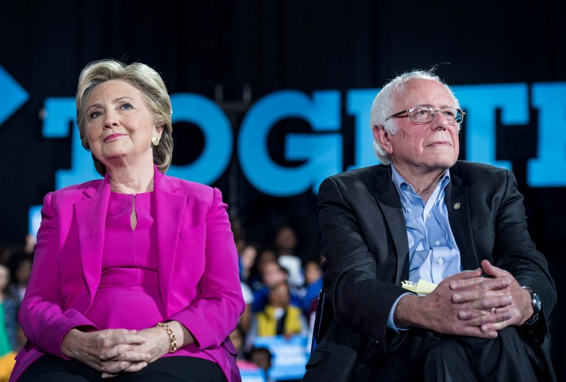 RALEIGH, NC - Democratic Nominee for President of the United States former Secretary of State Hillary Clinton, with Senator Bernie Sanders (I-VT), speaks to and meets North Carolina voters at Coastal Credit Union Music Park at Walnut Creek during a rally in Raleigh, North Carolina Thursday November 3, 2016. (Photo by Melina Mara/The Washington Post)