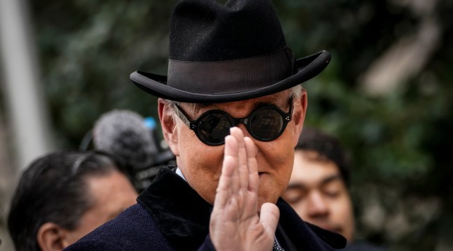 WASHINGTON, DC - FEBRUARY 20: Roger Stone, former adviser to U.S. President Donald Trump, arrives at E. Barrett Prettyman United States Courthouse on February 20, 2020 in Washington, DC. Stone will be sentenced Thursday morning on his convictions for witness tampering and lying to Congress. (Photo by Drew Angerer/Getty Images)