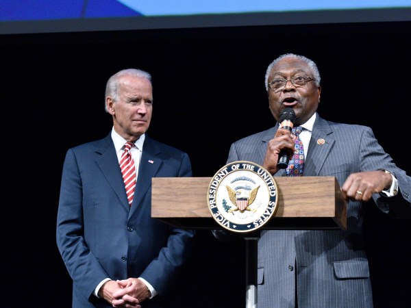 WASHINGTON, DC - SEPTEMBER 24:  (L-R) Vice President Joe Biden is introduced by U.S. Representative James Clyburn at the CBC Spouses 17th Annual Celebration of Leadership in the Fine Arts at the Nuseum Museum on September 24, 2014 in Washington, DC.  (Photo by Earl Gibson III/Getty Images)