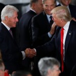WASHINGTON, DC - JANUARY 20:  President Donald Trump greets former President Bill Clinton at the Inaugural Luncheon in the US Capitol January 20, 2017 in Washington, DC. President Trump will attend the luncheon along with other dignitaries. (Photo by Aaron P. Bernstein/Getty Images)