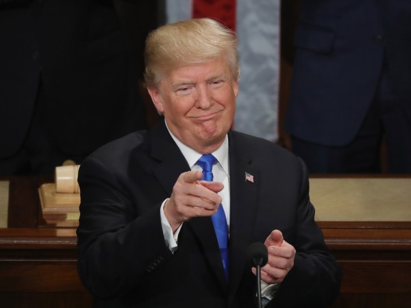 during the State of the Union address in the chamber of the U.S. House of Representatives January 30, 2018 in Washington, DC. This is the first State of the Union address given by U.S. President Donald Trump and his second joint-session address to Congress.
