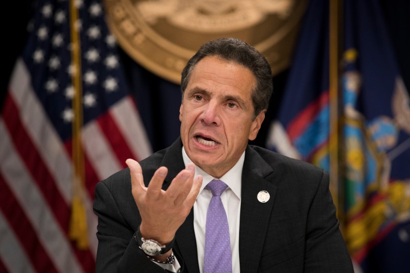 NEW YORK, NY - SEPTEMBER 14: New York Governor Andrew Cuomo speaks during a press conference at his Midtown Manhattan office, September 14, 2018 in New York City. Cuomo discussed his primary night election victory as well as a range of other topics. (Photo by Drew Angerer/Getty Images)