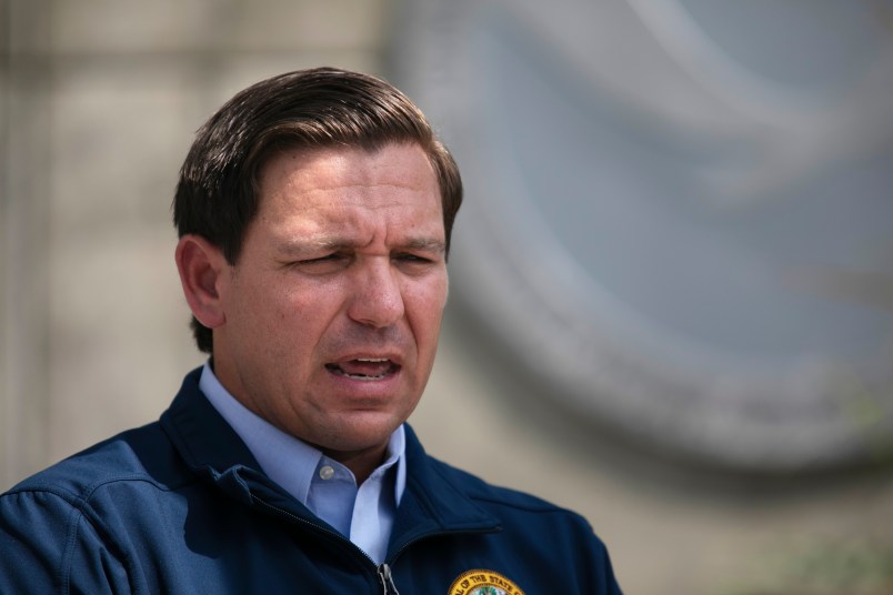 MIAMI, FL - AUGUST 29: Governor Ron DeSantis gives a briefing regarding Hurricane Dorian to the media at National Hurricane Center on August 29, 2019 in Miami, Florida. (Photo by Eva Marie Uzcategui/Getty Images)