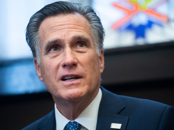 UNITED STATES - DECEMBER 17: Sen. Mitt Romney, R-Utah, conducts a news conference in Russell Building on student athlete compensation on Tuesday, December 17, 2019. NCAA president Mark Emmert and Sen. Chris Murphy, D-Conn., also attended. (Photo By Tom Williams/CQ Roll Call)