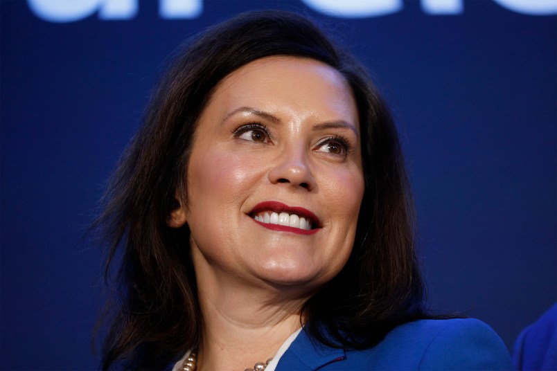 HAMTRAMCK, MI-JANUARY 27: Michigan Gov. Gretchen Whitmer stands on stage at an event where General Motors announced that GM’s Detroit-Hamtramck Assembly plant will build the all-electric Cruise Origin self-driving shuttle on January 27, 2020 in Hamtramck, Michigan. GM will invest $2.2 billion at the Detroit-Hamtramck plant and 2200 jobs for an all-electric future for electric pickups, SUVs, and autonomous vehicles. (Photo by Bill Pugliano/Getty Images)