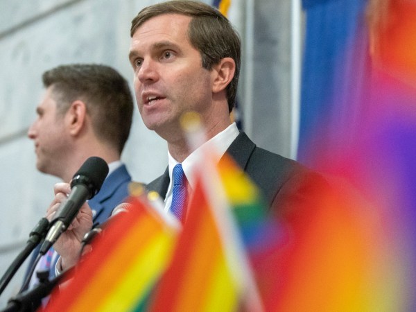 Kentucky Gov. Andy Beshear speaks during the statewide Fairness Rally at the Kentucky state Capitol in Frankfort, Ky. on Wednesday, Feb. 19, 2020. (Ryan C. Hermens/Lexington Herald-Leader/TNS)